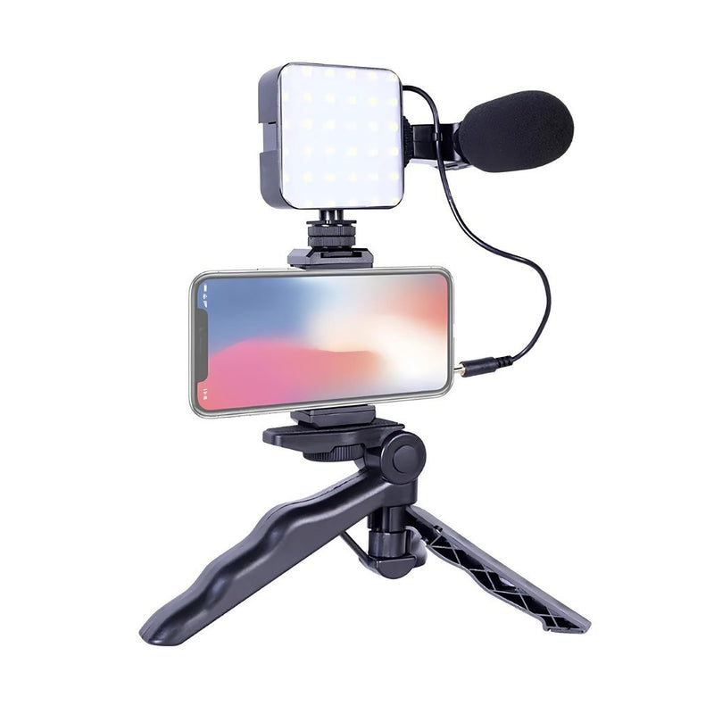 Kit Youtuber Tripe Vlog Live Suporte Celular Led com Microfone Fazer Vídeos