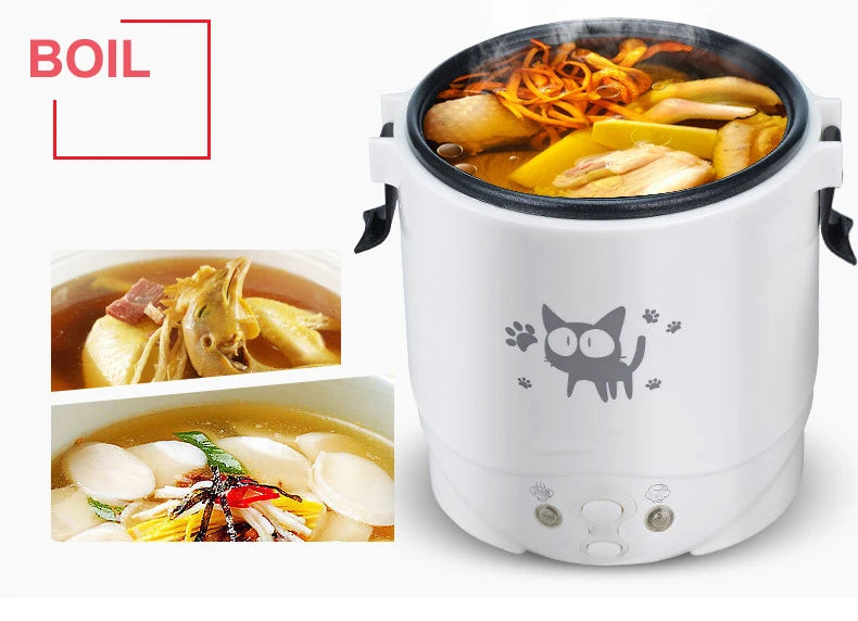 Mini Fogão top De Arroz Elétrico MultiCooker Portátil Fogões De Arroz Doméstico 12V 24V 220V Panelas De Máquina De Cozinhar Panelas Para O Caminhão Do Carro Casa