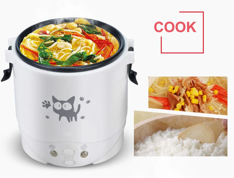 Mini Fogão top De Arroz Elétrico MultiCooker Portátil Fogões De Arroz Doméstico 12V 24V 220V Panelas De Máquina De Cozinhar Panelas Para O Caminhão Do Carro Casa