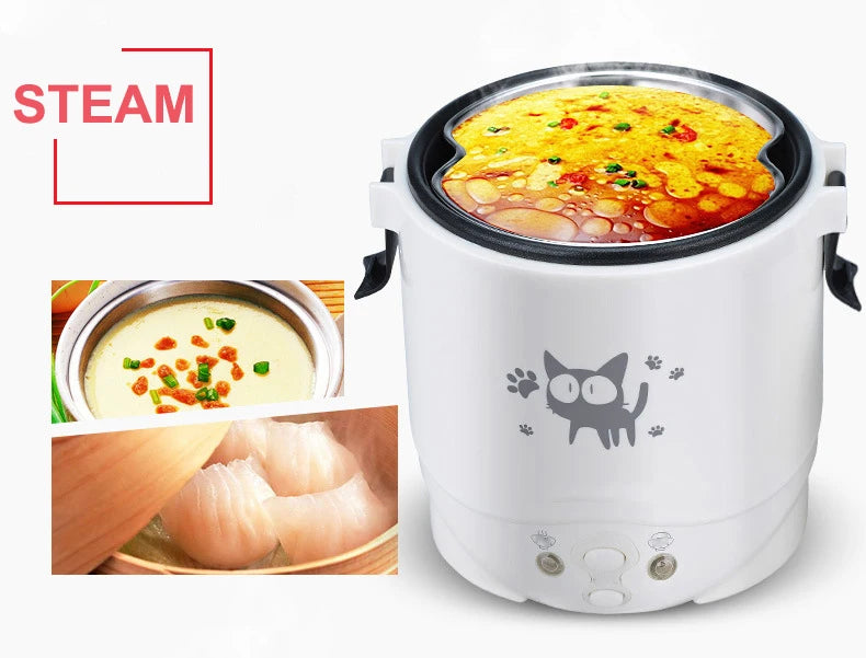 Mini Fogão top De Arroz Elétrico MultiCooker Portátil Fogões De Arroz Doméstico 12V 24V 220V Panelas De Máquina De Cozinhar Panelas Para O Caminhão Do Carro Casa