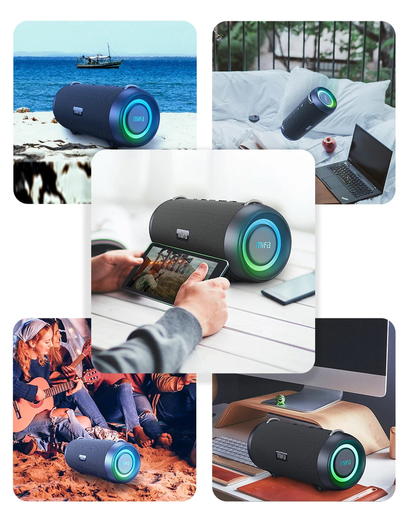 Caixa de som top Altifalante Bluetooth Mifa A90, Amplificador Classe D, Excelente Baixo Desempenho Camping Speaker, Potência de saída 60W