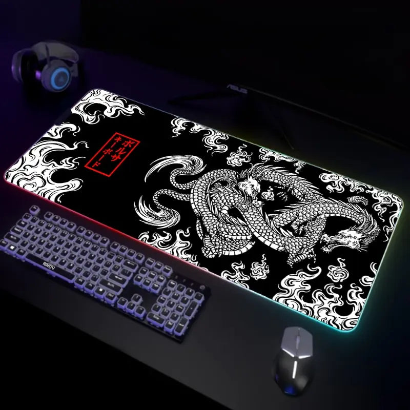 Xxl rgb gaming mouse pad dragão tapete de mesa hd preto gamer acessórios grande luz led mousepads computador computador tapete com retroiluminado