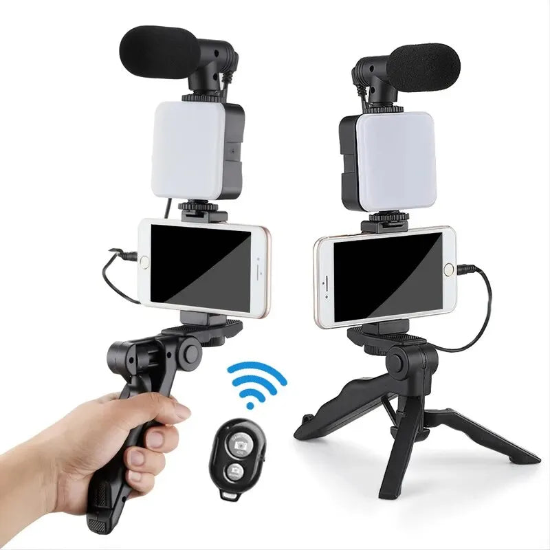 Kit Smartphone Vlogging top com Tripé, Suporte do telefone, Mini Microfone, LED Luz de preenchimento Starter para TikTok, Live Stream, Vídeo, YouTube