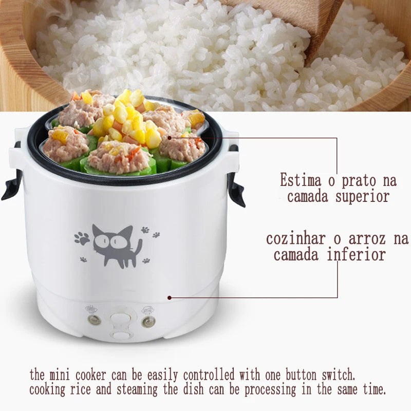 Mini Fogão top De Arroz Elétrico MultiCooker Portátil Fogões De Arroz Doméstico 12V 24V 220V Panelas De Máquina De Cozinhar Panelas Para O Caminhão Do Carro Casa