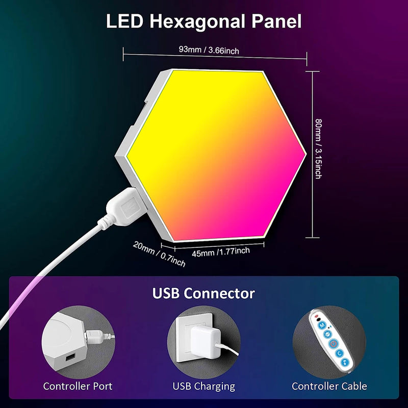 Kit 8 Lampada de Parede Colmeia Led Luminária Colorido Com Controle Remoto Rgb