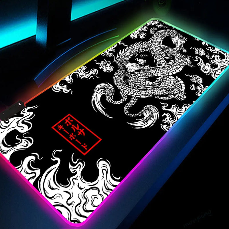 Xxl rgb gaming mouse pad dragão tapete de mesa hd preto gamer acessórios grande luz led mousepads computador computador tapete com retroiluminado