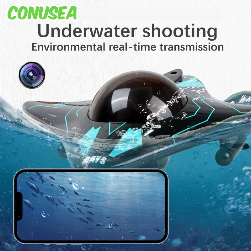 RC Boat Submarine top com Câmera para Crianças, Controle Remoto Subaquático, WiFi, FPV, Rádio, Presentes, Brinquedos, 6Ch