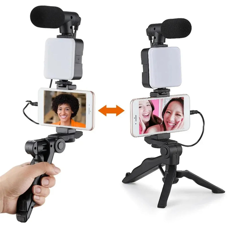 Kit Smartphone Vlogging top com Tripé, Suporte do telefone, Mini Microfone, LED Luz de preenchimento Starter para TikTok, Live Stream, Vídeo, YouTube