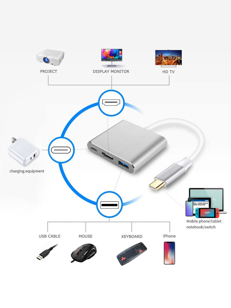 Cabo Adaptador Type-c Usbc Hdmi 4k Cabo adaptador USB-C para HDMI 3 em 1