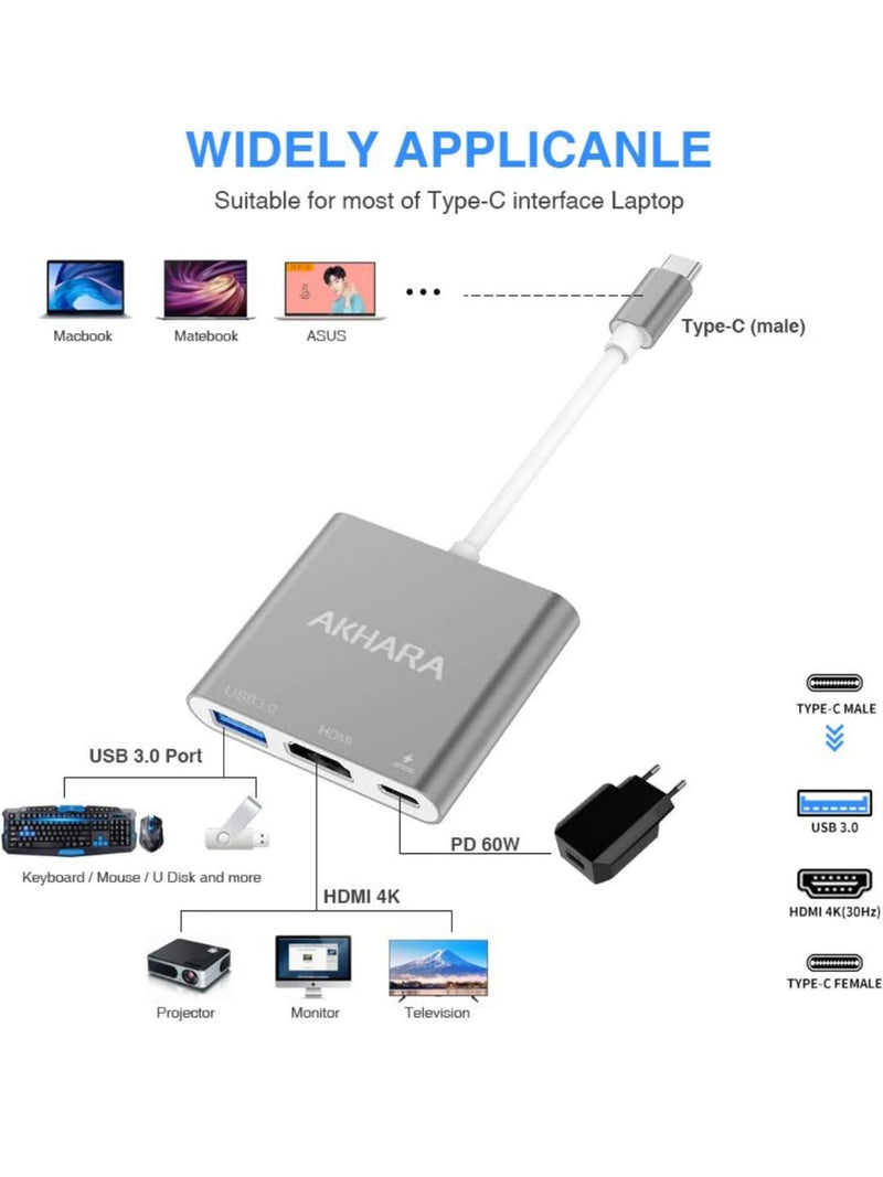 Cabo Adaptador Type-c Usbc Hdmi 4k Cabo adaptador USB-C para HDMI 3 em 1