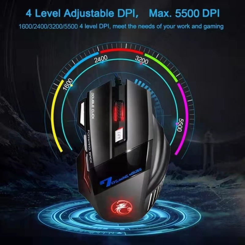 Mouse Gamer Ergonômico X7 Led RGB Com Fio 7 Botôes 3600 DPI - Preto SU