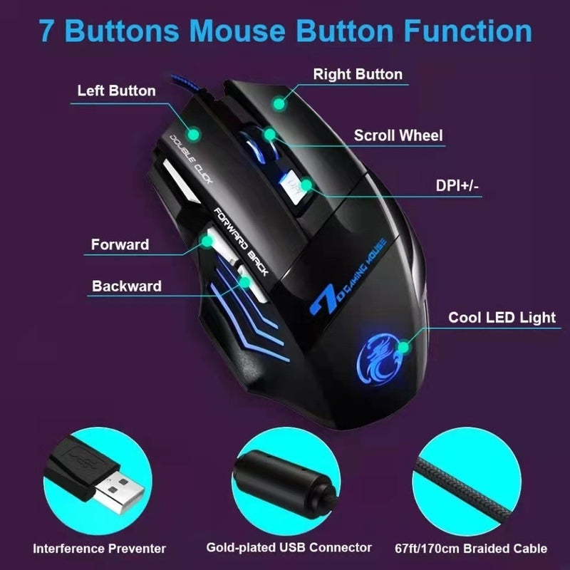 Mouse Gamer Ergonômico X7 Led RGB Com Fio 7 Botôes 3600 DPI - Preto SU