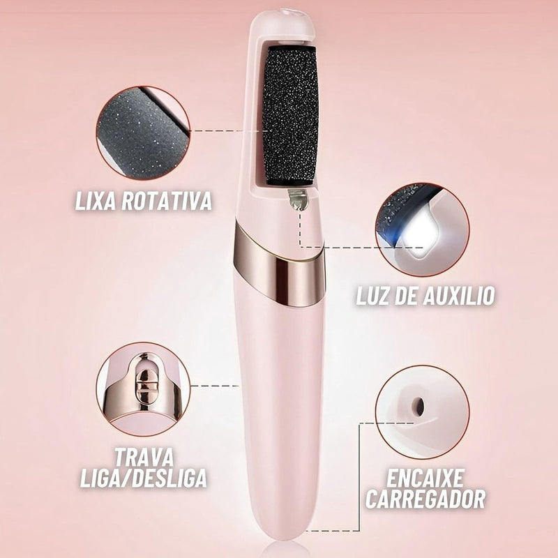 Lixador de Pé Elétrico - Esfoliador Tira Calos Pedicure Portátil Marisa Lixa Elimina Calo Portátil Usb Pilha