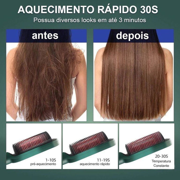 Escova Alisadora Bivolt 5 em 1 - Alisa, Hidrata, Modela, Alinha e Anti-Frizz