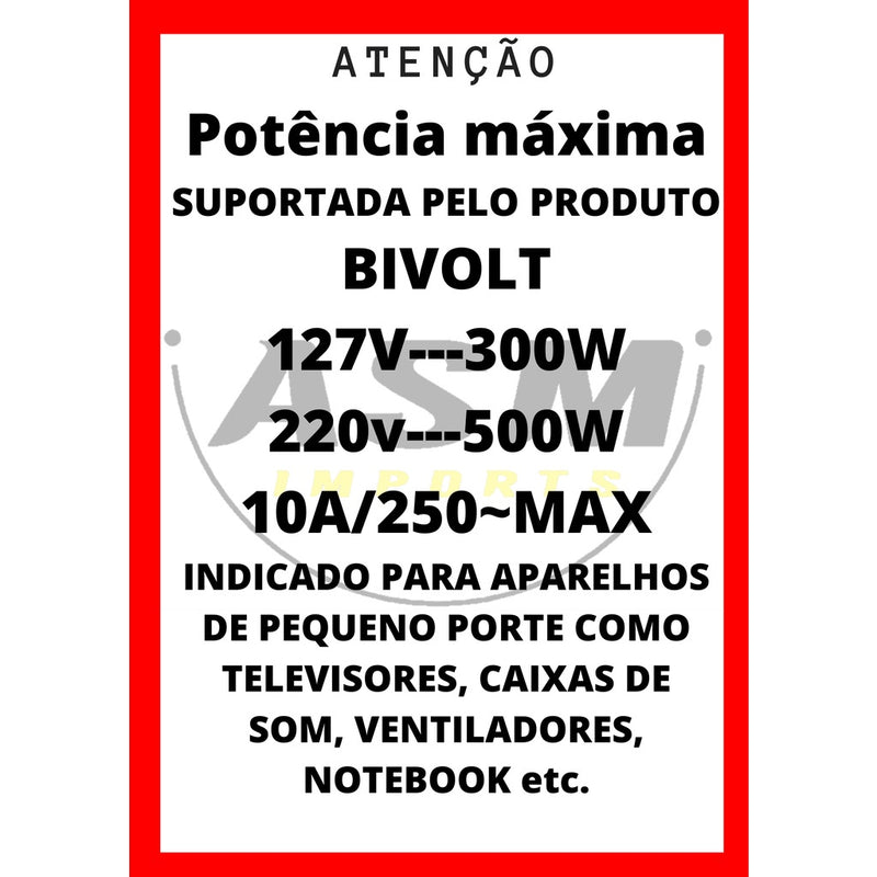 FILTRO DE LINHA RÉGUA DE TOMADAS top 6 tomadas tripolar 10 Amperes com fusível